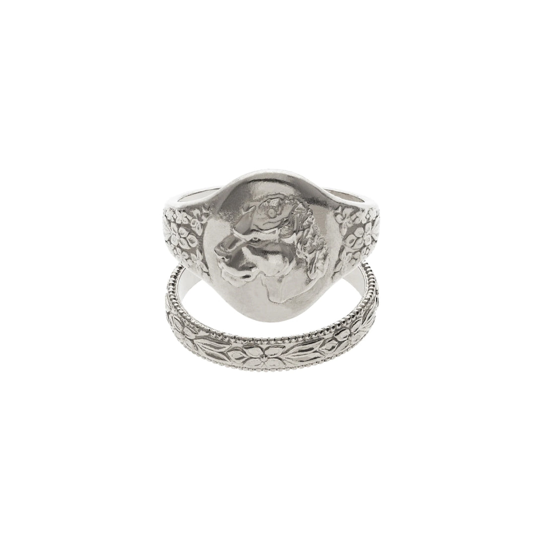 Lioness Signet Ring & Flower Band Ring