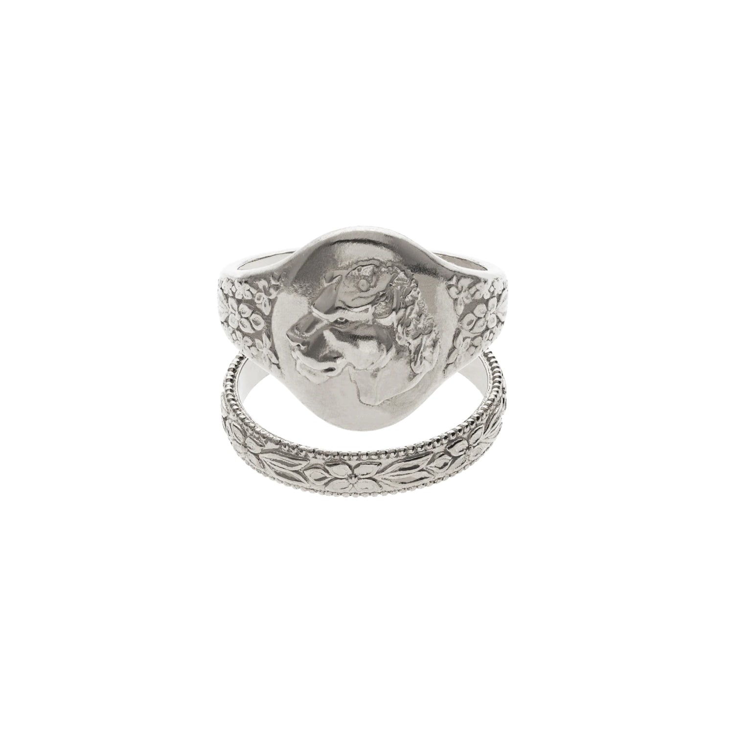 Lioness Signet Ring & Flower Band Ring